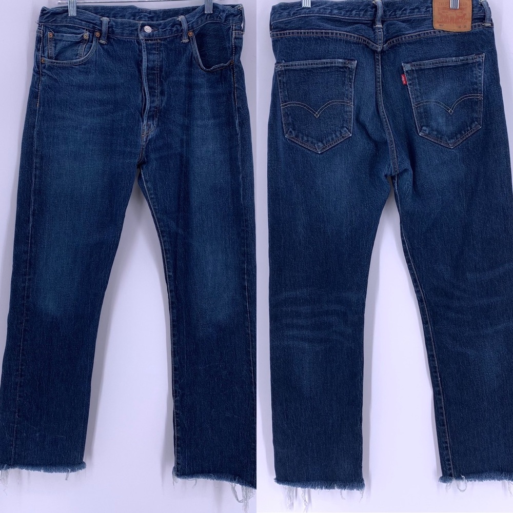 Levi’s 501 Mens Jeans Leather Patch Raw Hem 36x31